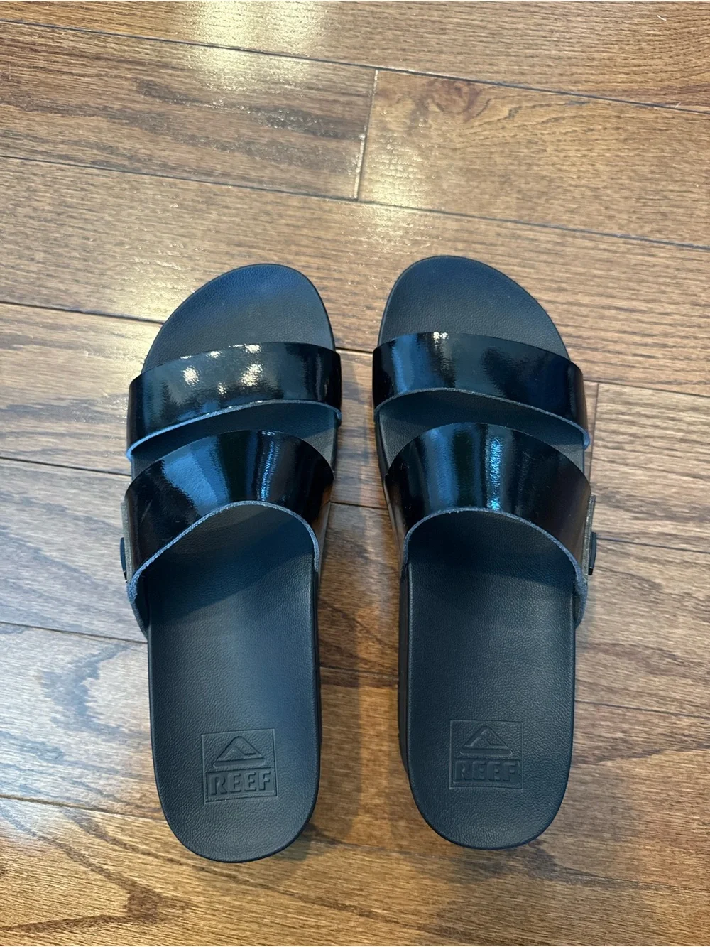 Reef Black Patent Platform Slide Sandals